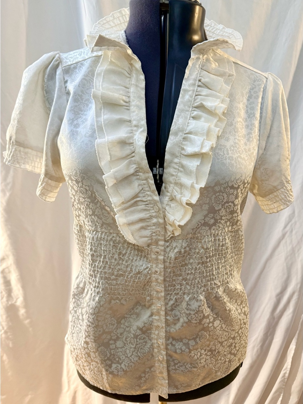 Vintage 90s Charlotte Russe Victorian Ruffle Blouse Puff Sleeve Goth Coquette L